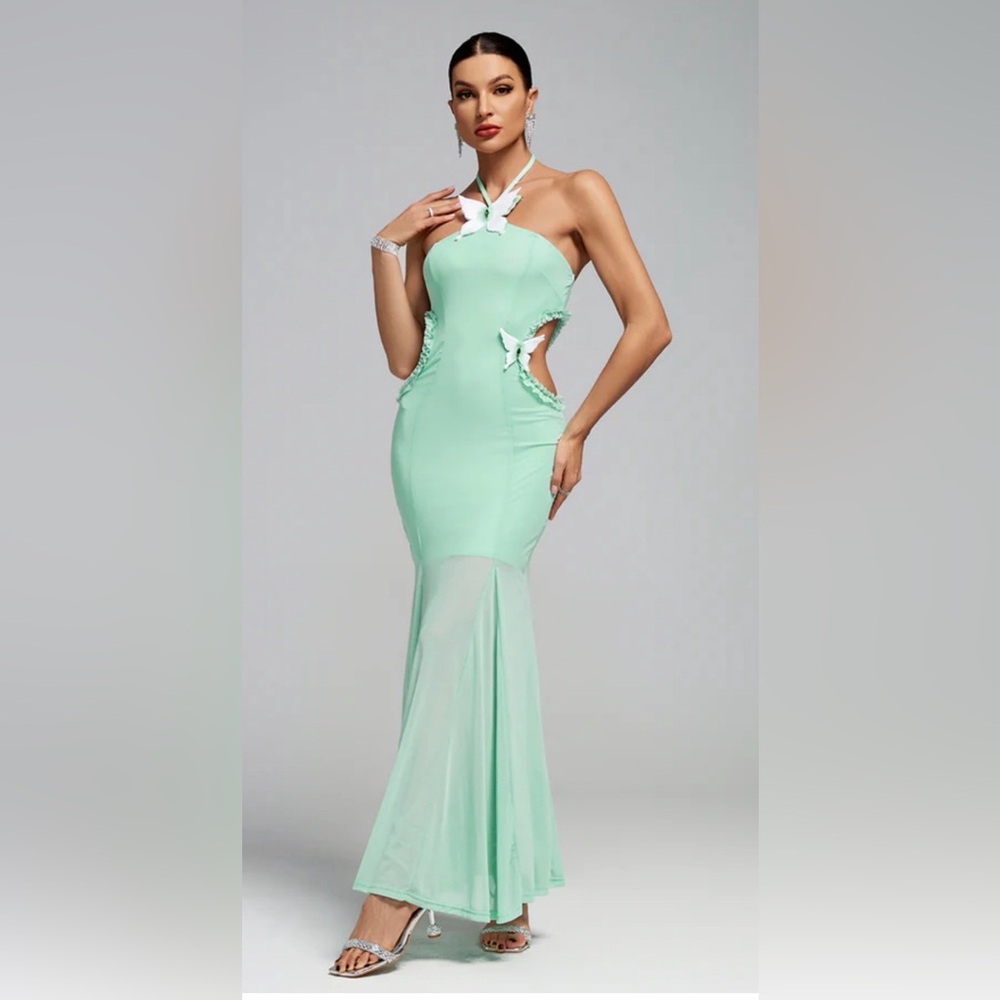 Elegant Strapless Seafoam Green Dress